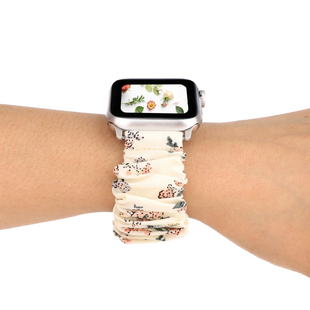 White Floral Scrunchie Loop Band for Apple Watch - Image 3