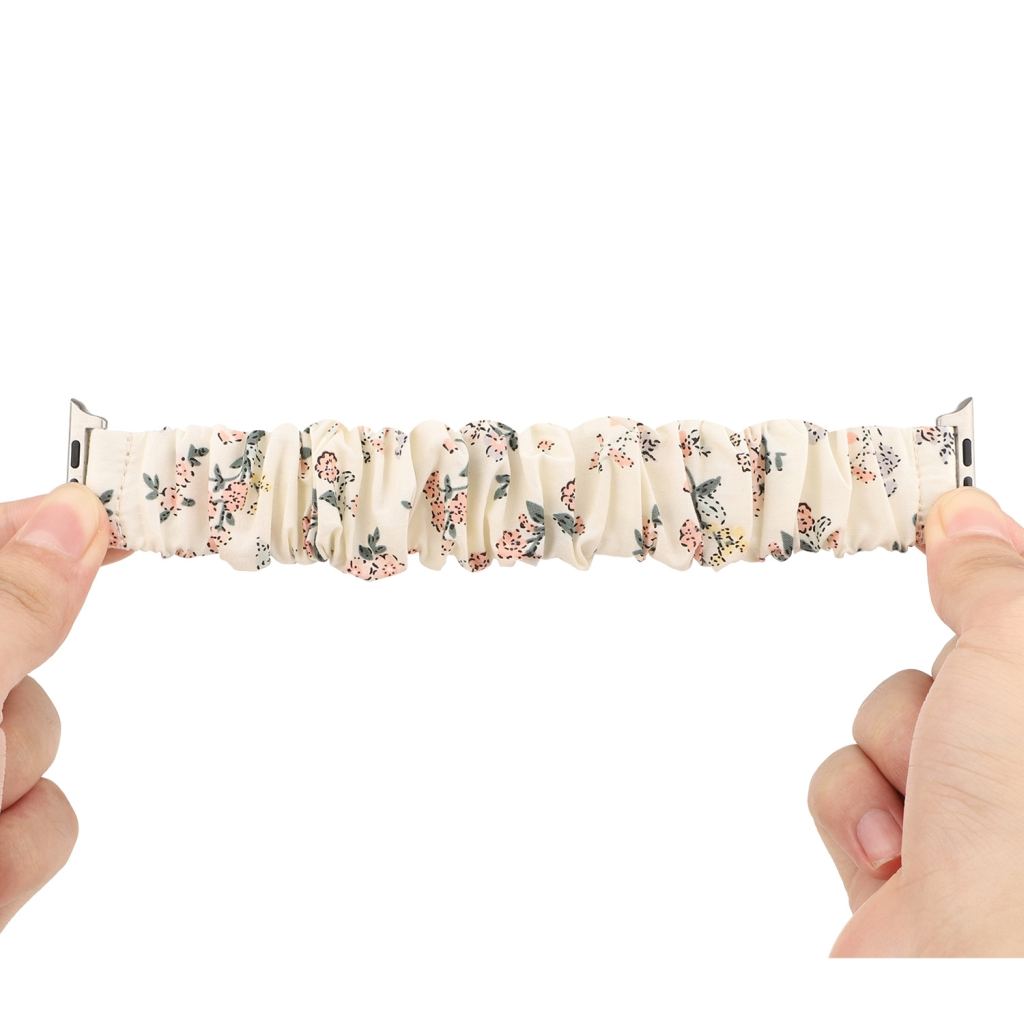 White Floral Scrunchie Loop Band for Apple Watch - Image 2