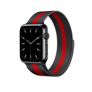 Stripe Black Red Black Milanese Loop for Apple Watch